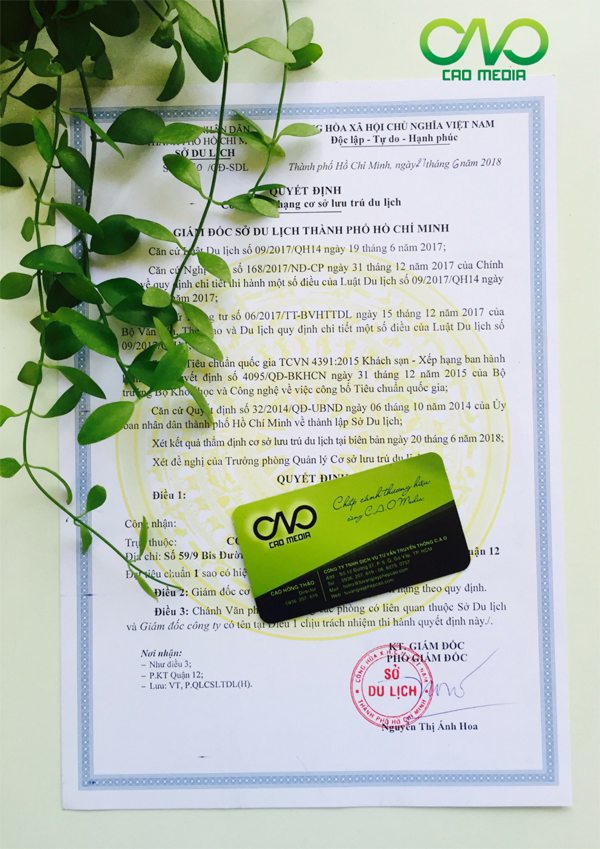 C.A.O Media thực hiện xin giấy phép tiêu chuẩn sao khách sạn tại Tp Hồ Chí Minh (Ảnh C.A.O)