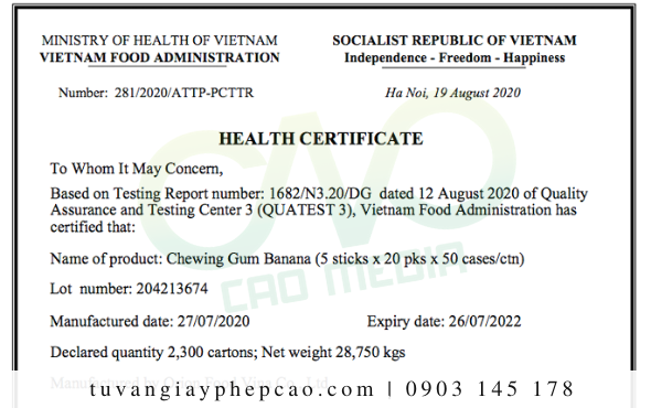 Dịch vụ làm Health Certificate trọn gói