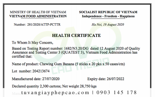Hướng dẫn nộp Health Certificate qua mạng điện tử tại Bộ Y Tế