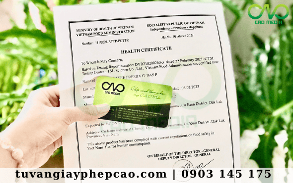 Xin giấy chứng nhận Health Certificate sản phẩm chén dùng trong thực phẩm